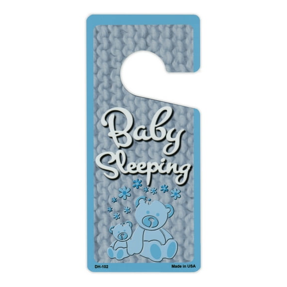 Door Knob Hanger, Metal, Baby Sleeping, Blue, 4" x 9"