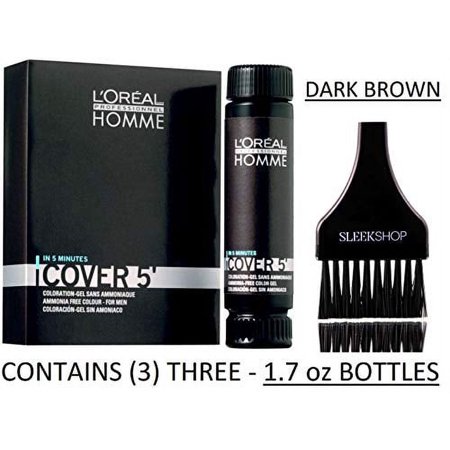 L'oreal HOMME COVER 5 Ammonia-Free Hair Color for MEN, in 5 MIN (w/ Sleek Brush) - DARK BROWN