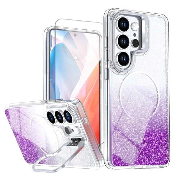 Allytechgroup For Samsung Galaxy S26 Ultra 6.9" Case with Screen Protector & Camera Lens Stand, Stylish Gradient Color Back Cover Shockproof TPU Back Cover for Galaxy S26 Ultra, Purple