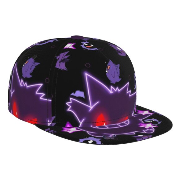 Gengar Baseball Cap For Men, Women & Kids, Classic Flat Brim Hat Hip Hop Trucker Hat Adjustable Snapback Hat