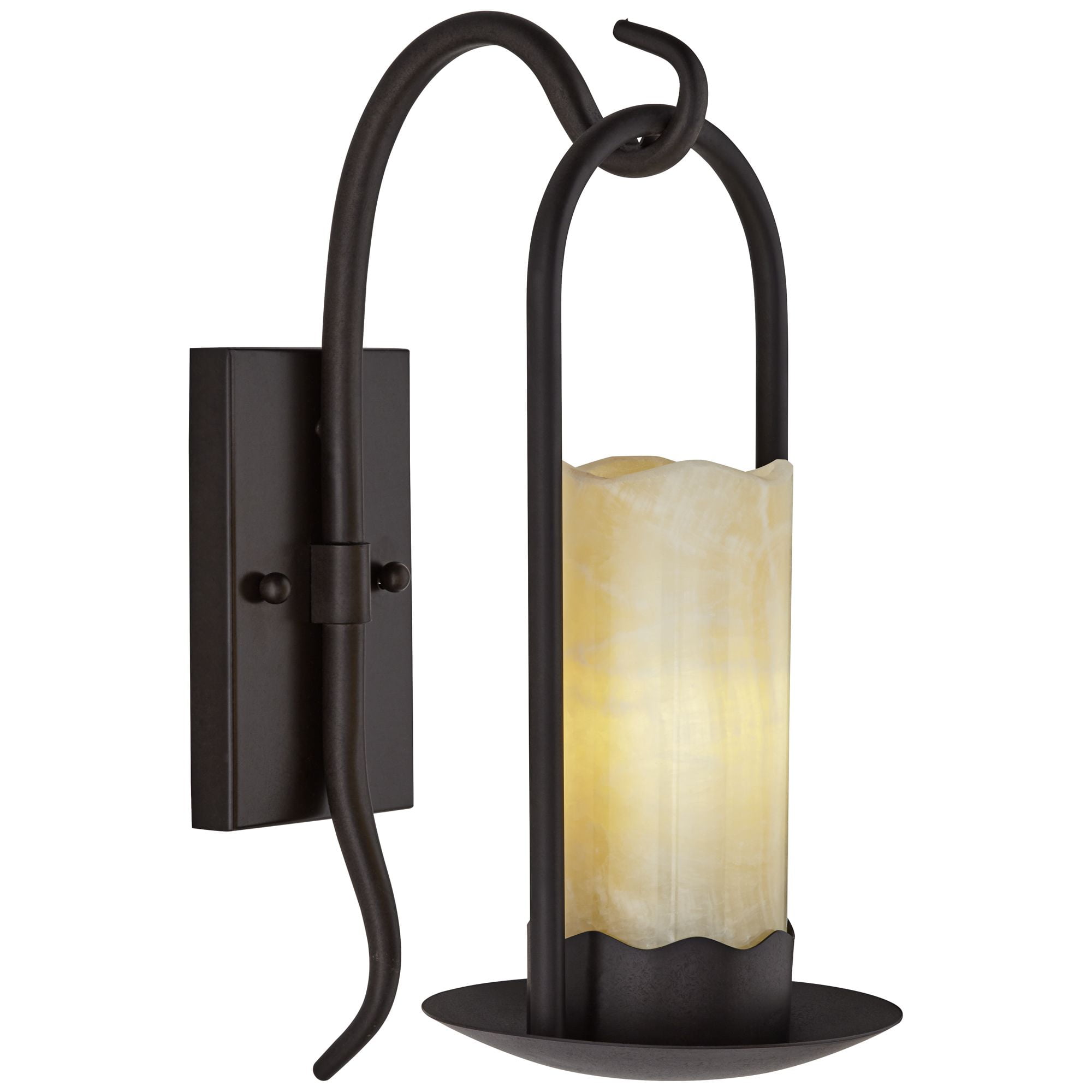 Franklin Iron Works Hanging Onyx Rustic Wall Light Sconce Espresso Bronze Hardwire 6 1/2" Fixture Faux Candle Glass Shade for Bedroom Bathroom Vanity