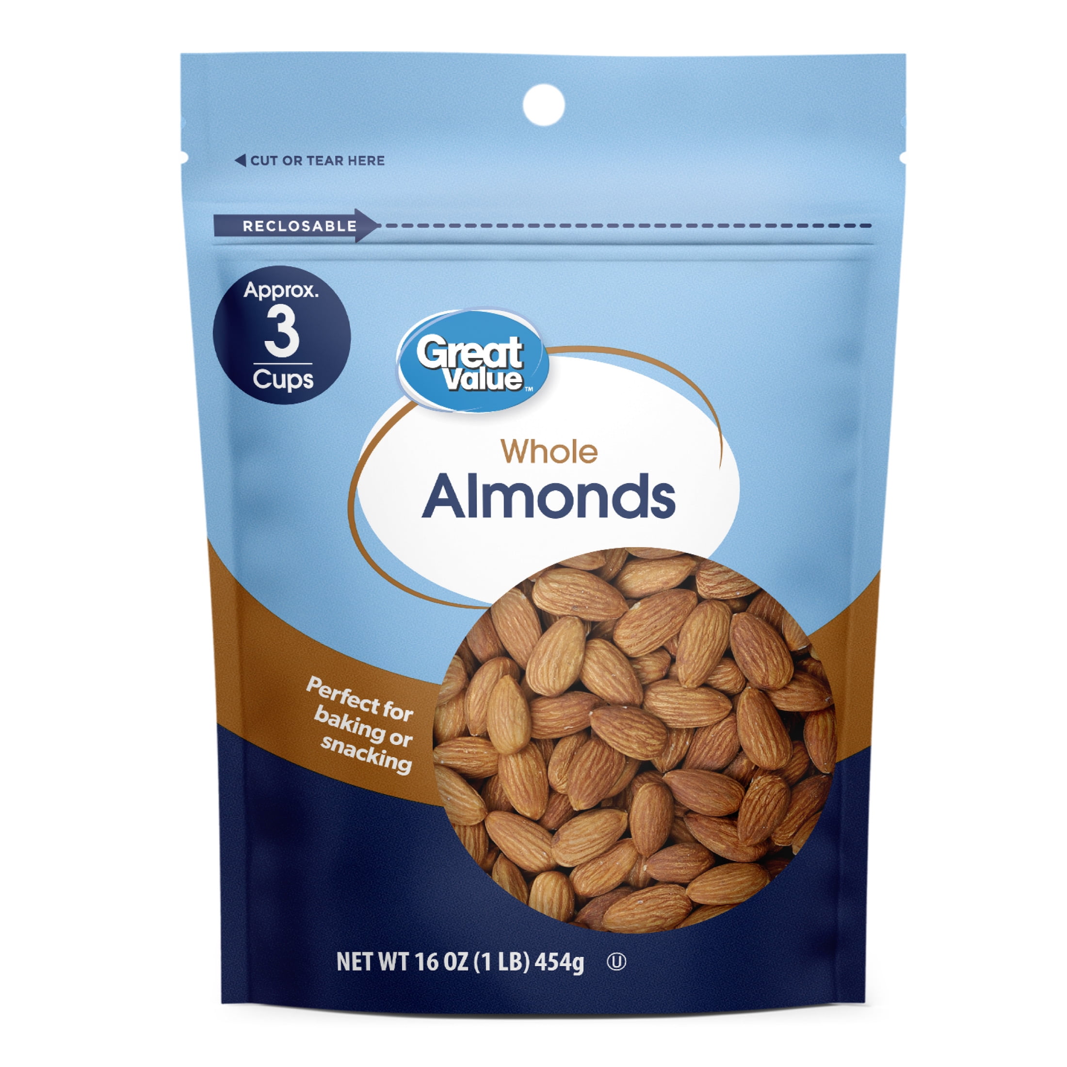 (4 pack) Great Value Whole Almonds, 16 oz