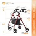 thumbnail image 3 of Rhythm Healthcare Siège de Déambulateur à 4 Roues Léger en Aluminium Royal, Rouge, 3 of 5