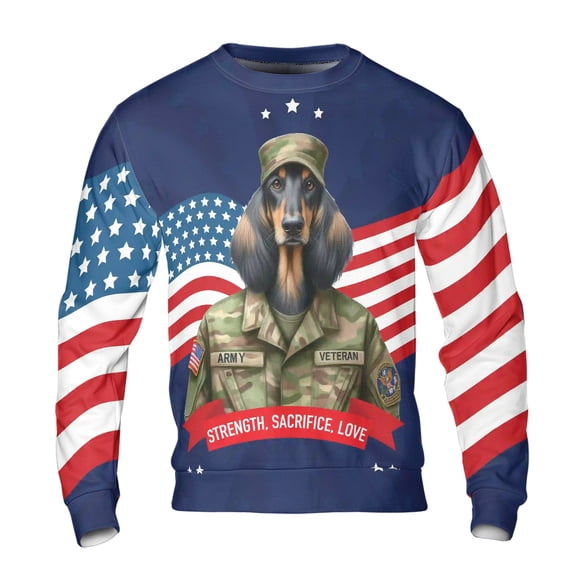 Happy Father's Day Honoring Veterans Afghan Hound in Army Uniform All Over Print 3D Sweatshirt Unisex Merch Dog Lover - 13007