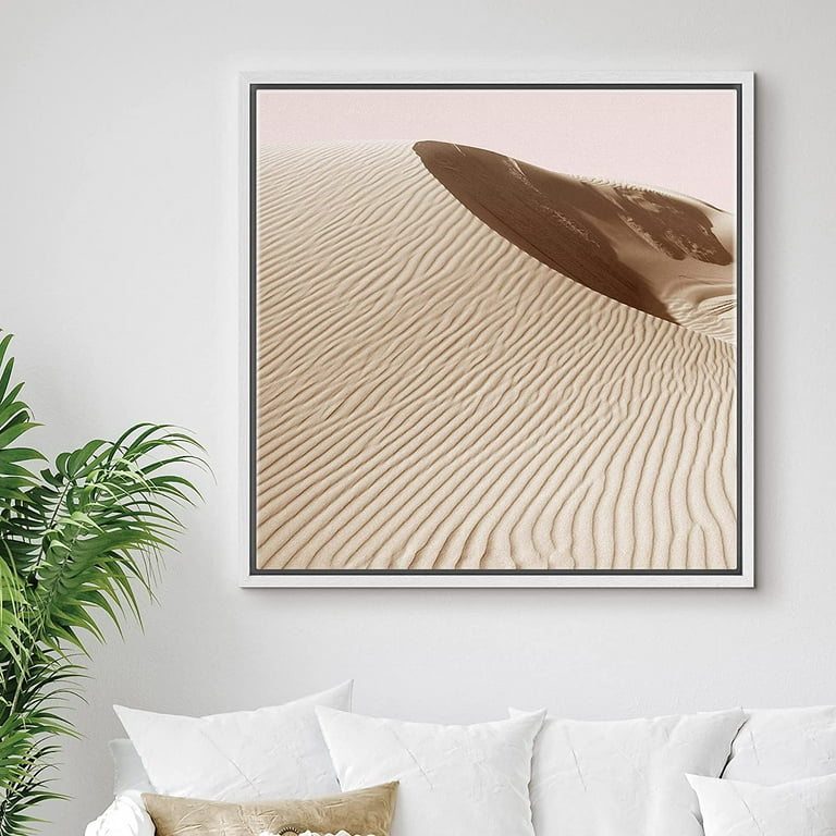 PixonSign Framed Canvas Print Wall Art Wavy Brown Sand Dune Nature Desert  Photography Minimalism Rustic Landscape Colorful Multicolor Ultra for  Living Room, Bedroom, Office - 16x16 White 