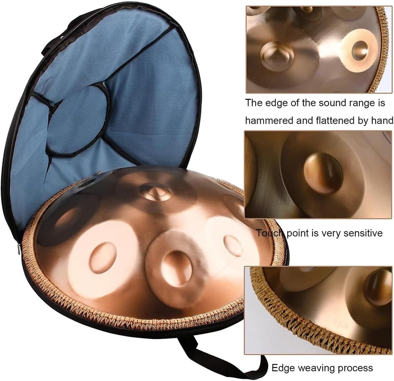 12notes Classic Gold Handpan 22inch D Minor Handcrafted Drum Percussion Instruments with Storage Bag