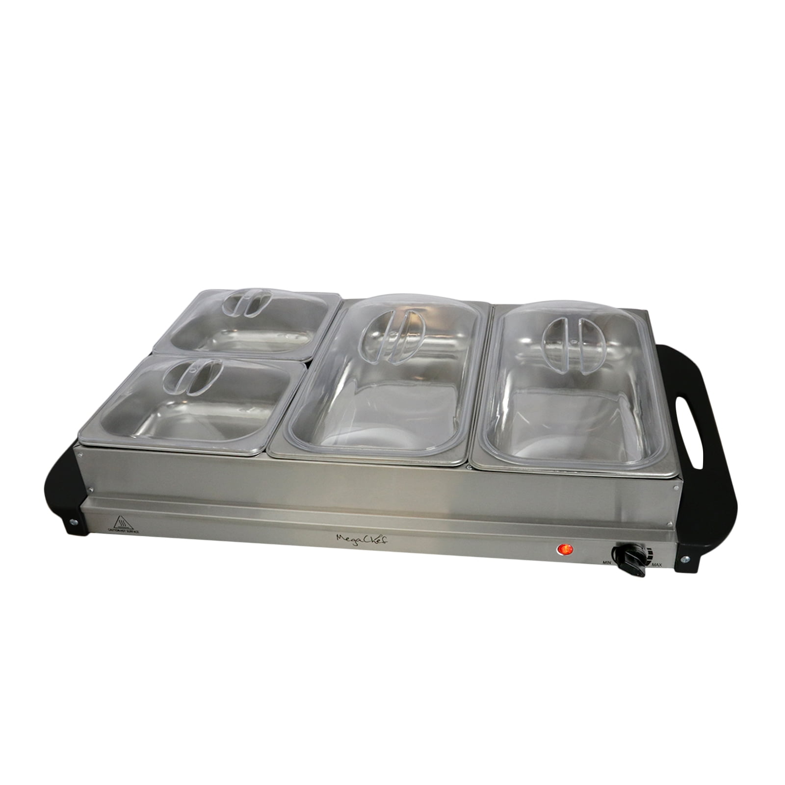 MegaChef Buffet Server & Food Warmer with 3 Removable Sectional Trays , Heated Warming Tray and Removable Tray Frame - Silver