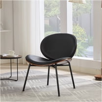 JERFIT Mid-Century Modern Tripod Shell Chair, PU Leather Upholstered Accent Chair with Walnut Finish for Living Room, Bedroom or Office