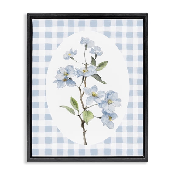Stupell Industries Blooms on Blue Checkers Black Framed Floater Canvas Wall Art, design by Lanie Loreth