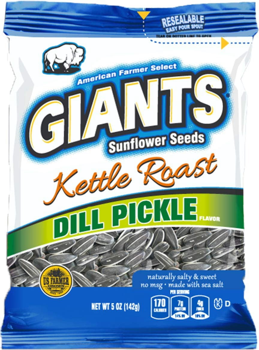 GIANTS Sunflower Seeds Dill Pickle Kettle Roast Flavor, 5 Ounce Bags Pack of 12