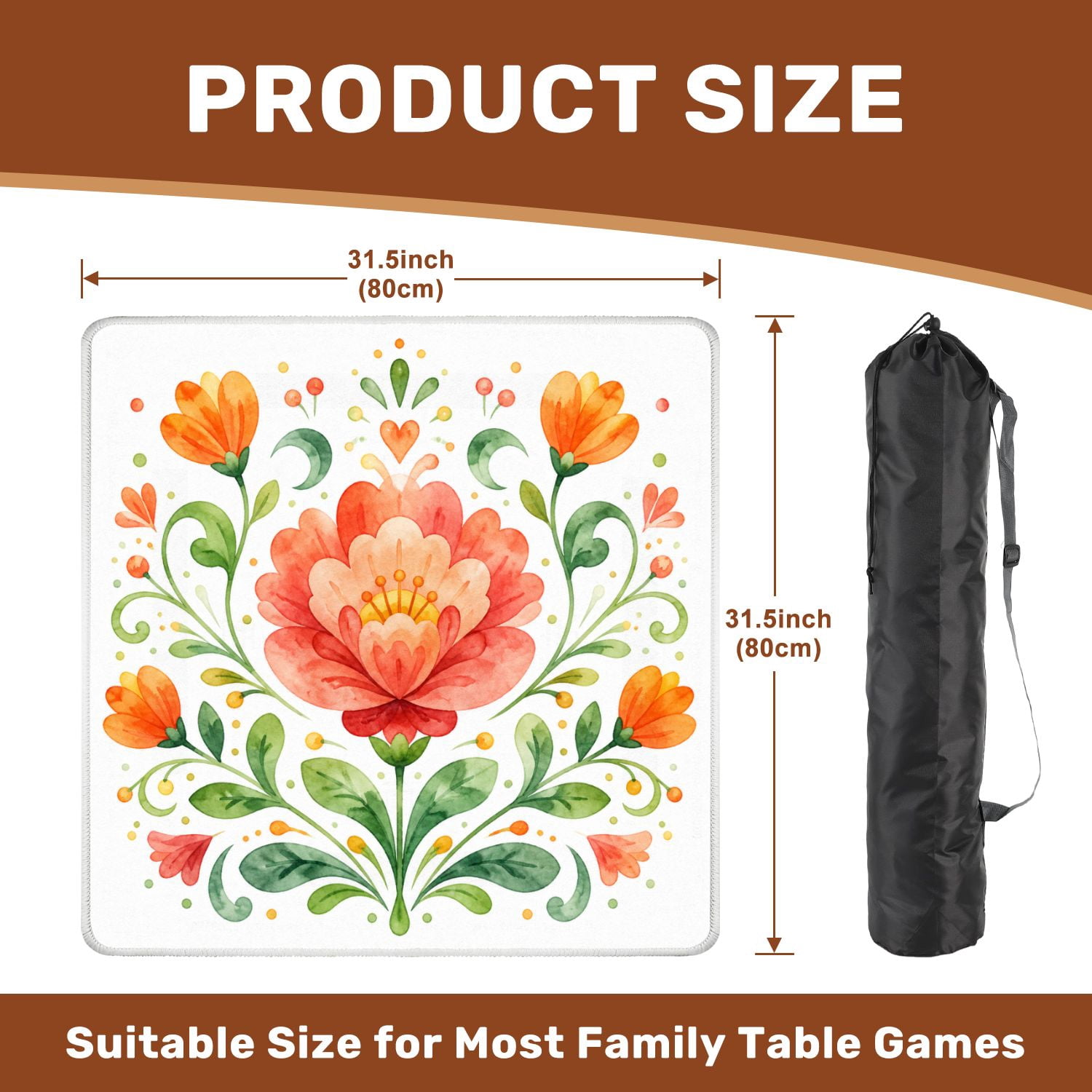 Mahjong Mat 31.5" x 31.5" Bohemian Floral Mandala Seamless Hearts Leaves Soft Pastel Colors Non-Slip Noise Reduction Mahjong Tiles Table Cover for Dominoes Poker Card Board and Tile Games