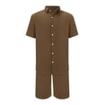 thumbnail image 4 of Pxiakgy Men'S Summer Breathable Two Piece Wrinkled Shirt Shorts Set Men'S Textured Beach Suit Coffee + L, 4 of 5