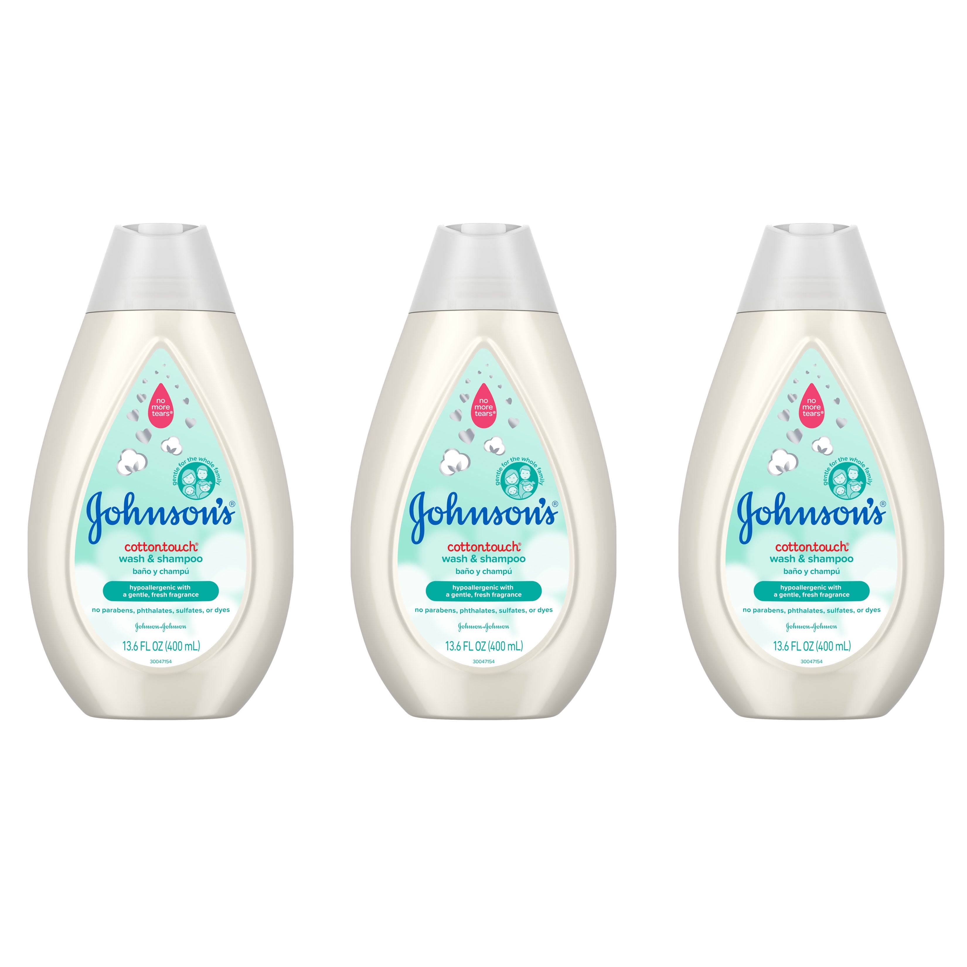 Johnson's CottonTouch Newborn Baby Wash & Shampoo, 13.6 fl. oz, Pack of 3