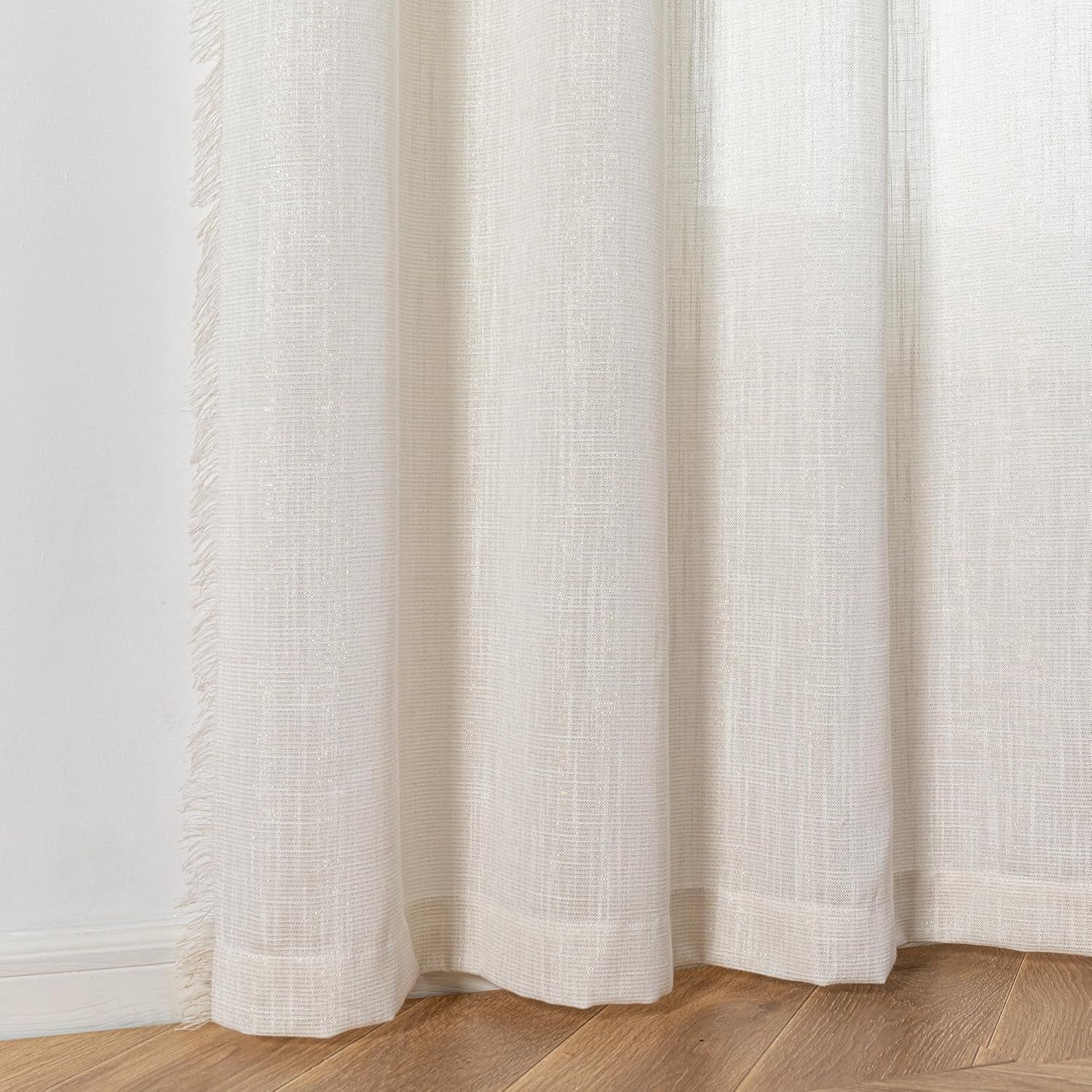 Wehilion Linen Curtains for Living Room, Natural Semi Sheer Curtains & Drapes 84 inches Length 2 Panels Set Farmhouse Country Boho Style Back Tab Draperies for Sliding Glass Door
