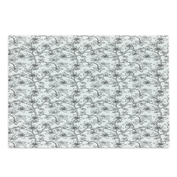 Floral Vintage Cutting Board, Graphic Drawing of Blossoming Flowers on Branches with Leaves, Decorative Tempered Glass Cutting and Serving Board, in 3 Sizes, by Ambesonne