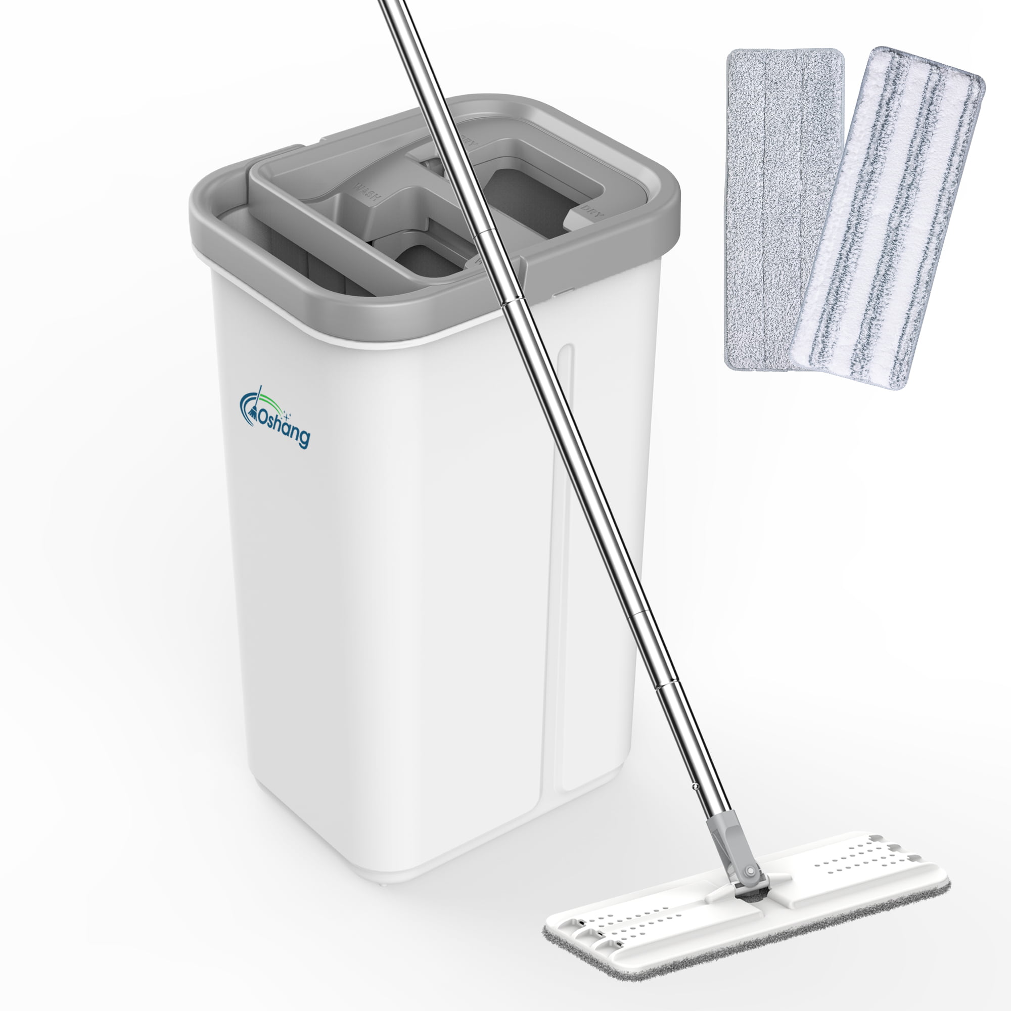 5 Pad Microfiber Flat Squeeze Mop And Bucket Hand Free Wringing  Floor Clean 