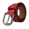 thumbnail image 1 of INSPIRE CHIC Unisex Hollow Leather Belts Rectangle Pattern Width 1 1/4' Red 115cm, 1 of 6