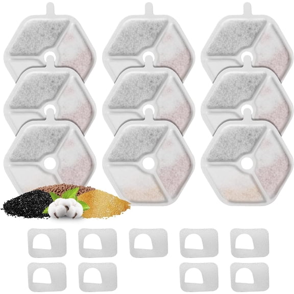 18 packs of replacement filters and sponges, suitable for 15 ounce/4.5-liter wireless cat fountain, cat fountain filter, 5-layer filtration system pet fountain filter