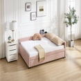 thumbnail image 3 of Barara King Modern Daybed with Trundle, sturdy wooden bed frame featuring diamond grid upholstery for living space bedroom, Pink, 3 of 8