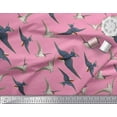 thumbnail image 3 of Soimoi Pink Moss Georgette Fabric Flying Woodpecker Bird Printed Fabric 1 Yard 42 Inch Wide, 3 of 3