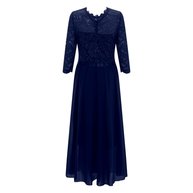 WNEEDU Women's Lace Long Sleeve Maxi Dress V Neck Wrap Waist Maxi Dresses  with Pockets 2024 New Navy Blue S : : Clothing, Shoes & Accessories