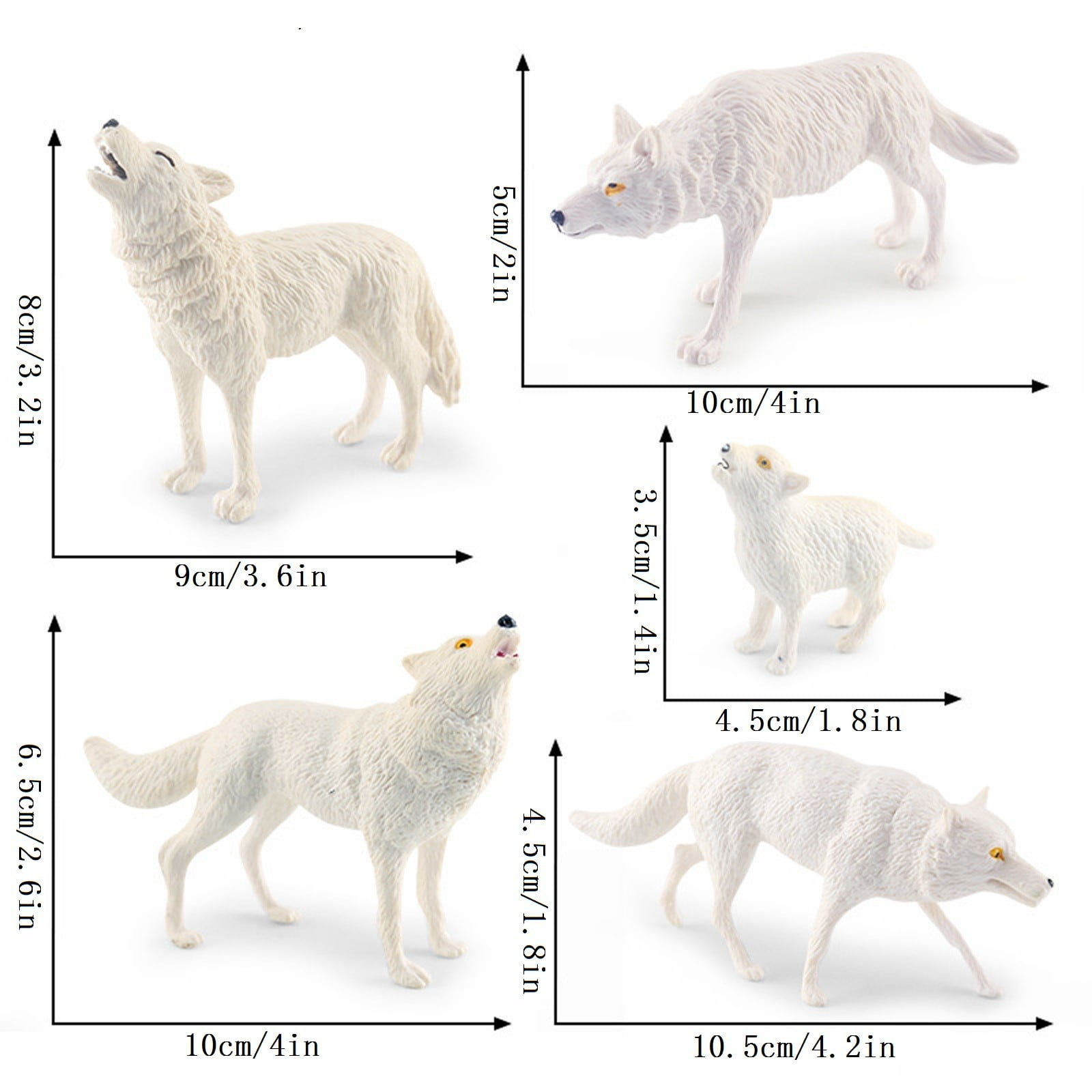 Wolf Cub Toy Figure Set 5PC Simulation White Wolf Model Roaring Wolf Walking Wolf Cub Desktop Sand Table Decoration Ornaments