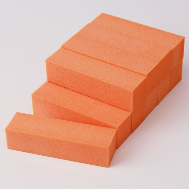 Xiao Hua Juego de 10 limas de uñas, adecuado para reparación de uñas, reparación de pies, esmalte de uñas, bloque de pulido de cuatro lados, lima de uñas de esponja, naranja
