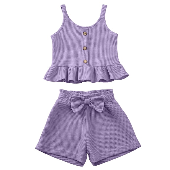 XZNPDUCQ Toddler Girls Cute Flower Summer Outfits Set - Short Sleeve T-Shirt and Pants for Gift Summer Outfits Girls' Clothing Set Summer Short Set Outfit 18-24 Months,Purple