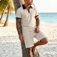 thumbnail image 6 of LTTVQM Men Lightweight Stretch Waffle Textured Half Zip Polo Shirt Elastic Drawcord Waist Casual Short Pant Summer Beach Outfit Set Khaki M, 6 of 9