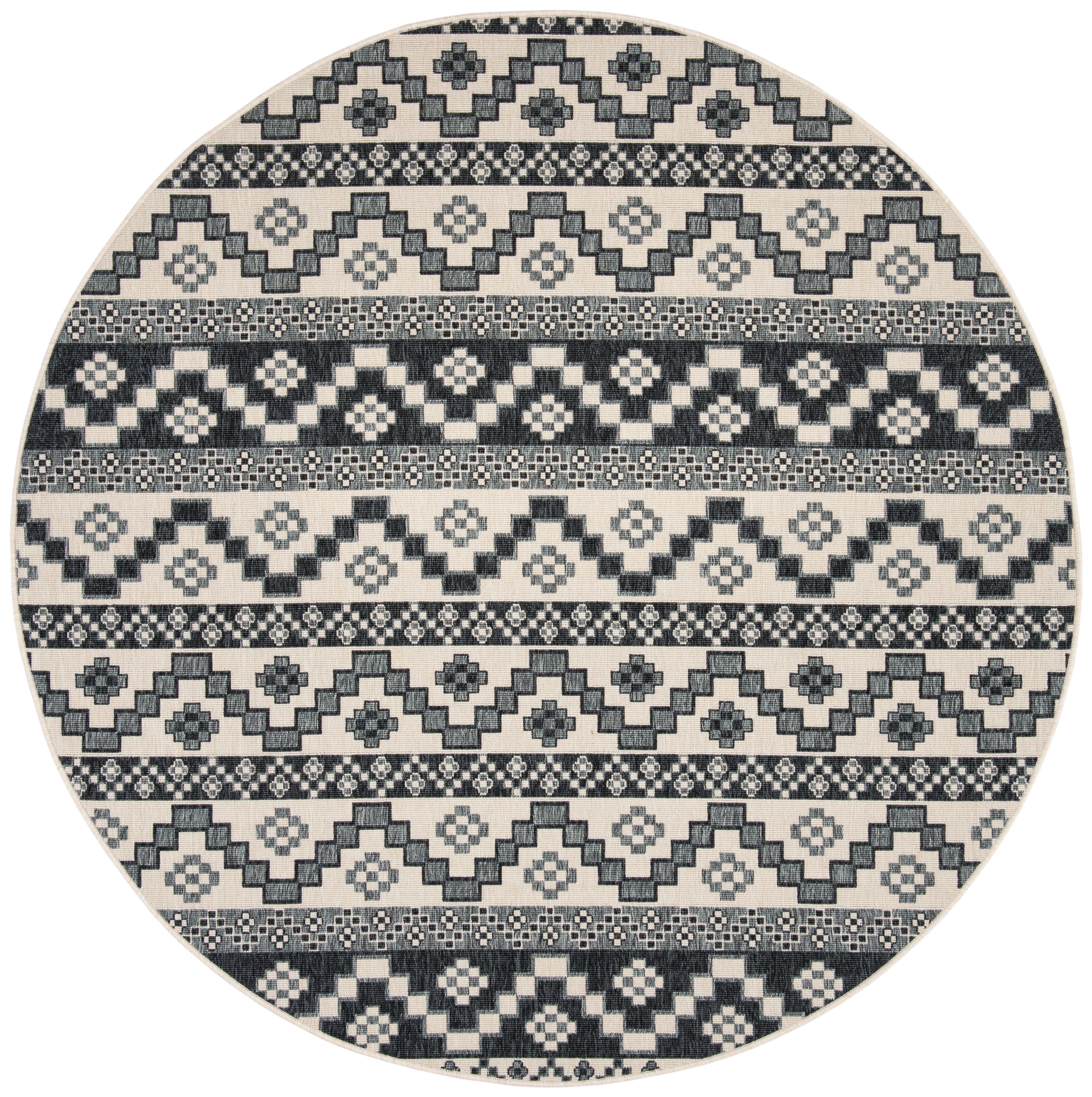 SAFAVIEH Veranda Luwig Southwestern Indoor/Outdoor Area Rug, 6'7" x 6'7" Round, Beige/Grey