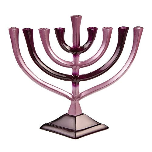 Ner Mitzvah, 9" Colorful Aluminum Candle Hannukah Menorah - Purple Gradient