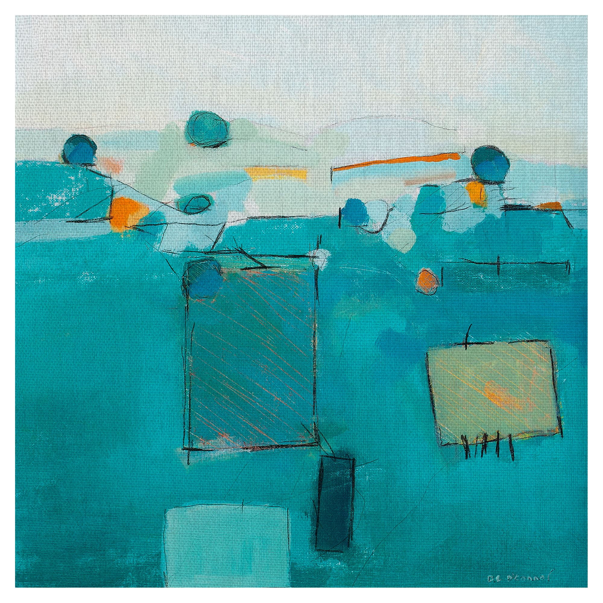 Masterpiece Art Gallery Blue Landscape Geometric Abstract by David O