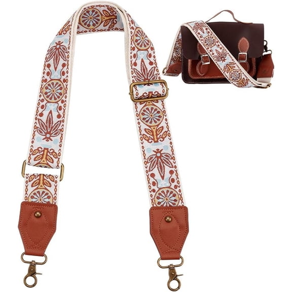 Adjustable Purse Strap Wide Shoulder Strap Replacement 32.7~60.4 Inch Crossbody Strap Retro Ethnic Style Handbag Canvas Strap Pattern Guitar Strap for Wallet Tote Bag Beige