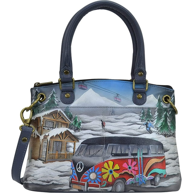 Anna by Anuschka Hand Painted Women’s Genuine Leather Small Satchel - Top Zip, Front pocket with Magnetic Button, Default Rope Handle and Detachable Adjustable Handle