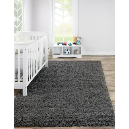Unique Loom Solid Shag Rug Graphite Gray 5' 3" x 8' Rectangle Solid Modern Perfect For Living Room Bed Room Dining Room Office