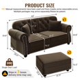 thumbnail image 4 of FFH 63" Chesterfield Sofa with Movable Ottoman, 2 Seater Velvet Couch for Living Room, Brown, 4 of 7