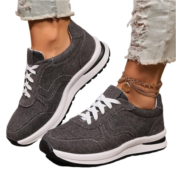 IEMIEMIEM Women's Platform Canvas Sneaker 2026 Casual Lace up Stylish Tennis Running Retro Classic Trainers Non Slip Walking Fashion Sneakers Black 7 Wide