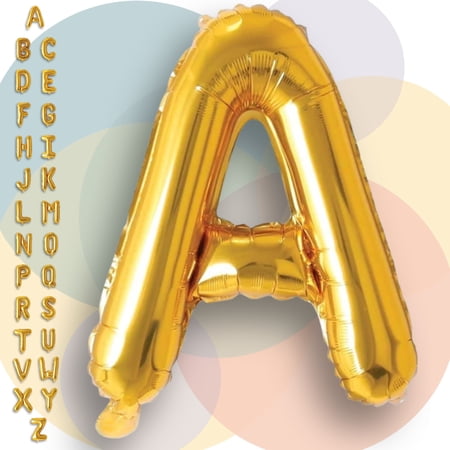 Gold Letter A Mylar Foil Balloon 16" - Air Inflatable Only Metallic Alphabet Balloons for Birthday, Wedding Anniversary, Graduation, Corporate Party