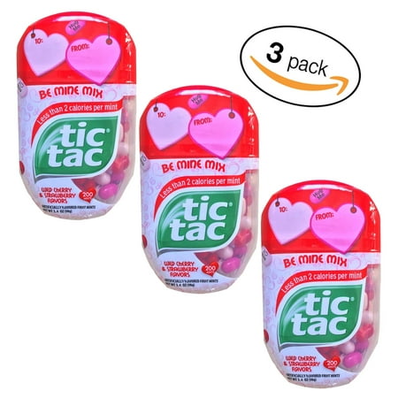 Tic Tac Valentine Be Mine Mix Wild Cherry & Strawberry Flavors Cute Messages on Every Mint (3 Pack) Be Mine- 3