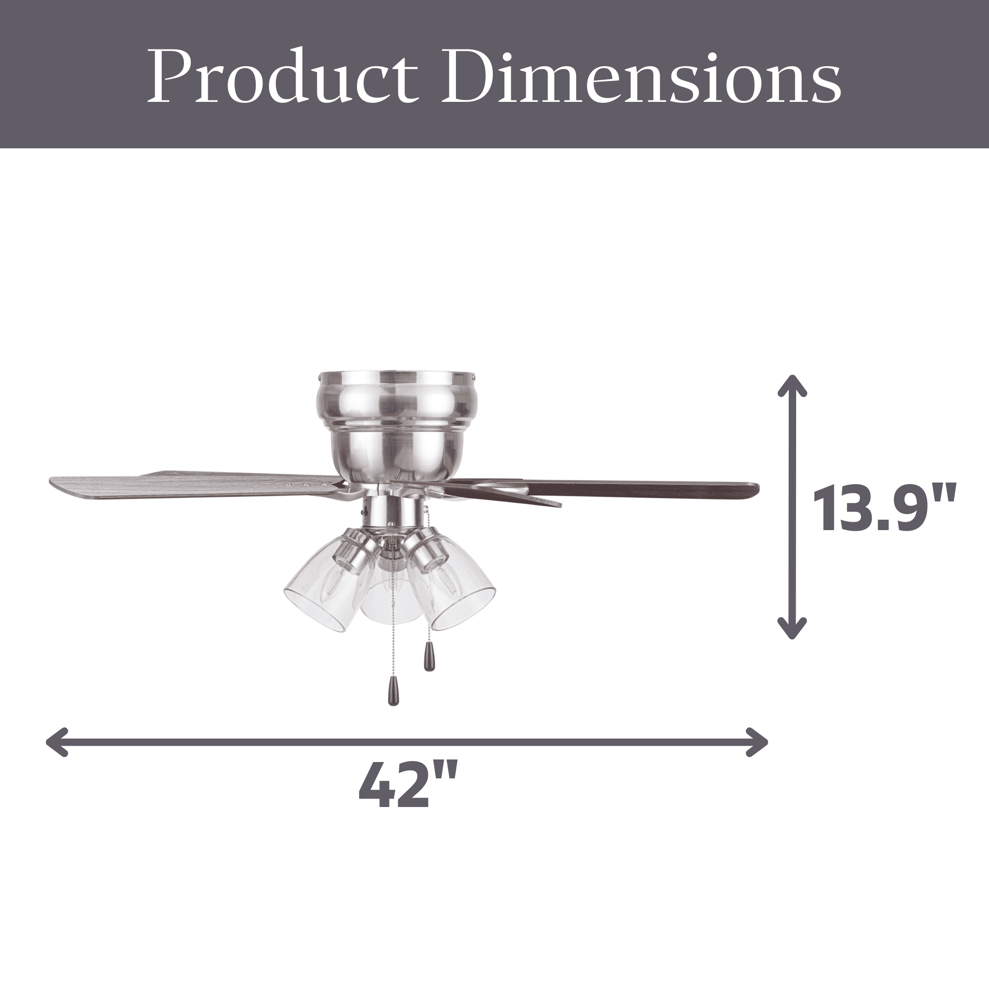 Better Homes & Gardens 42 in Traditional Satin Nickel Indoor Ceiling Fan with Lights, Pull Chain Control & Reverse Airflow