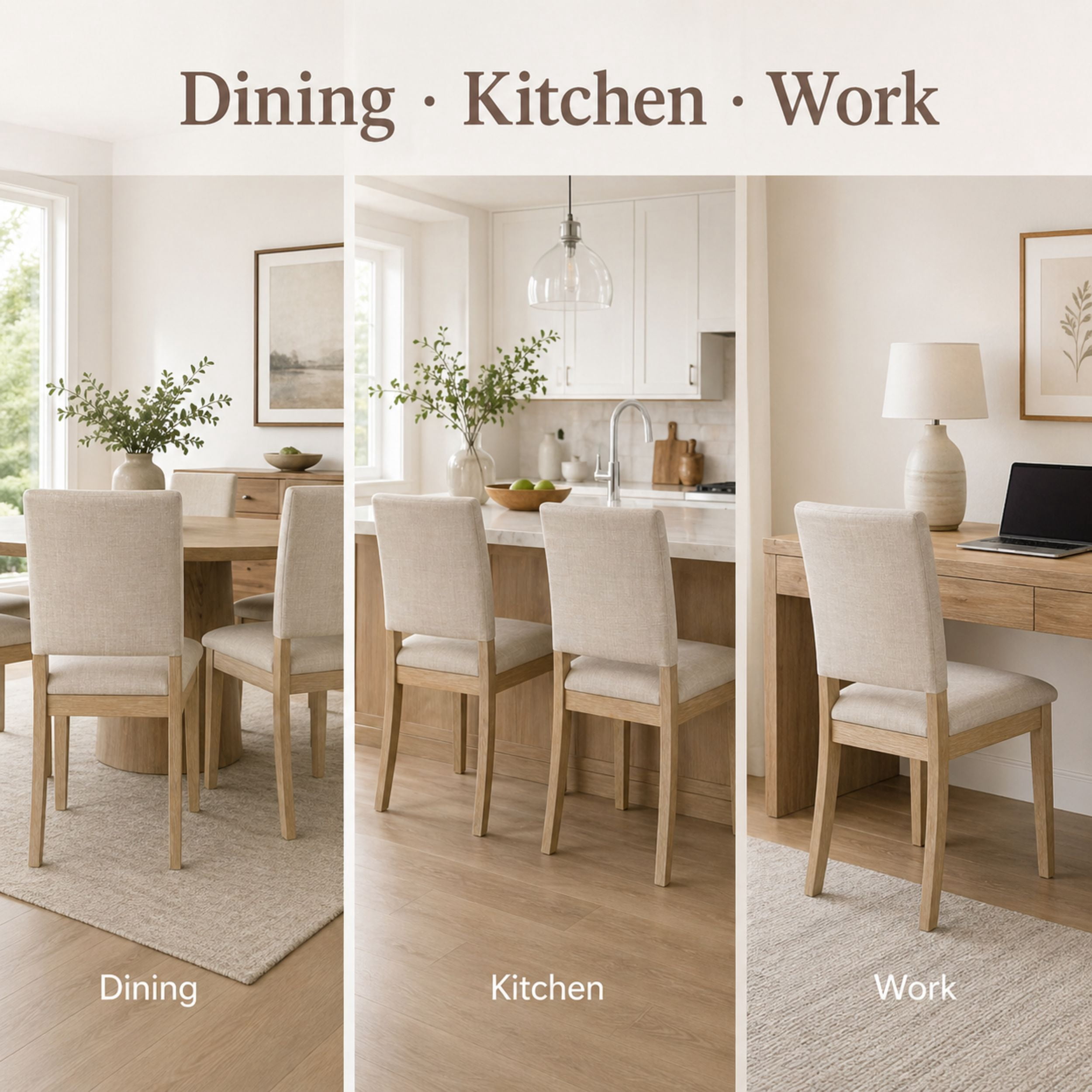 GOMYHOME Upholstered Dining Chairs Set of 4, Beige Linen Fabric with Solid Wood Legs