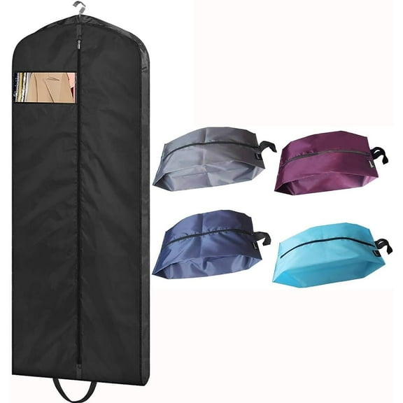 65" Gusseted Hanging Garment Bags Bundle with Travel Shoe Bags