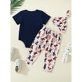 thumbnail image 3 of Suealasg Baby Boys Easter Outfits Clothes 3M 6M 12M 18M Short Sleeve Letter Print Romper+ Elastic Waist Carrot Pants + Hat 3Pcs Infant Boys Casual Summer Clothing, 3 of 9