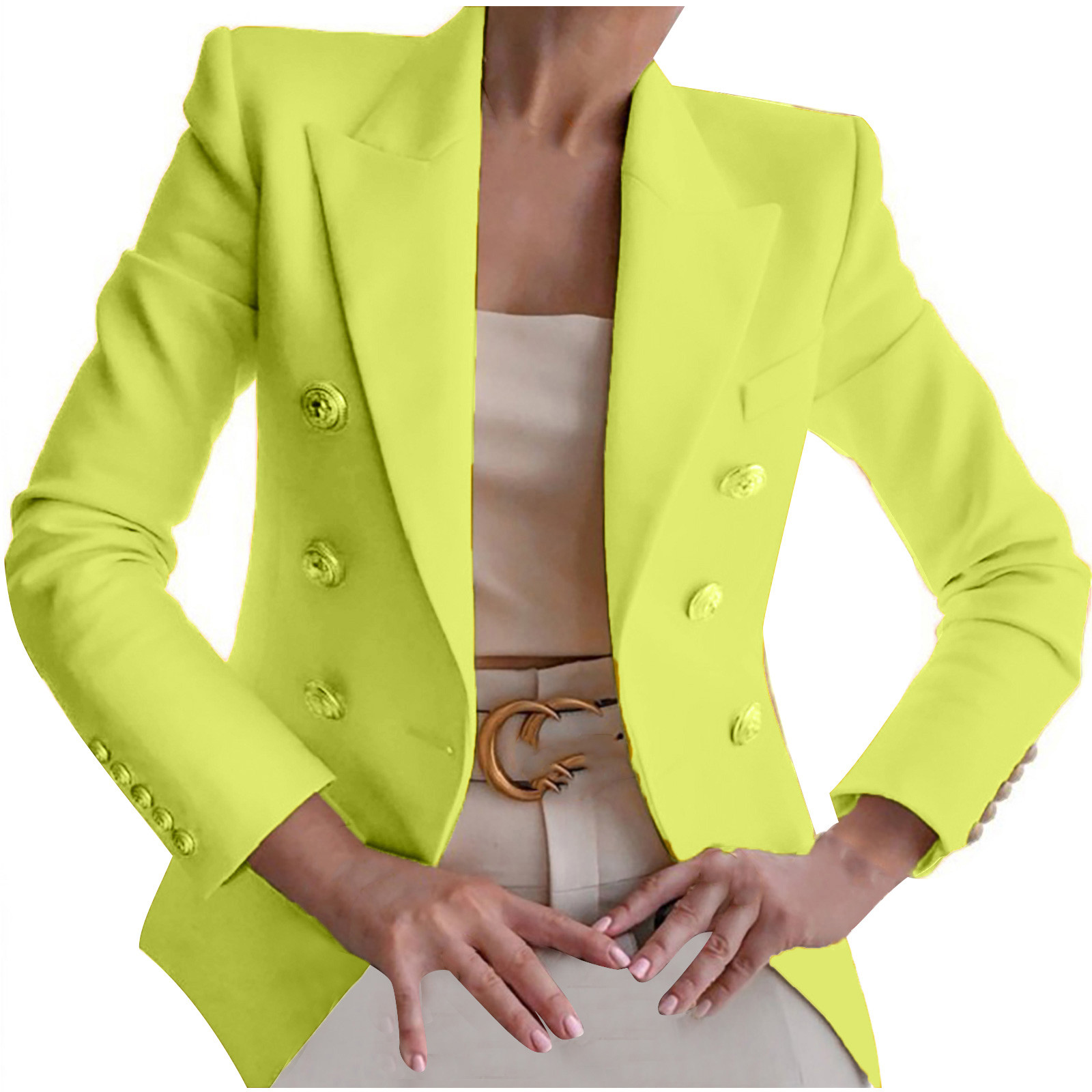 Ichuanyi Women Buttons Long Sleeve Solid Office Coat Cardigans Suit Jacket Long Outwear - image 2 of 6