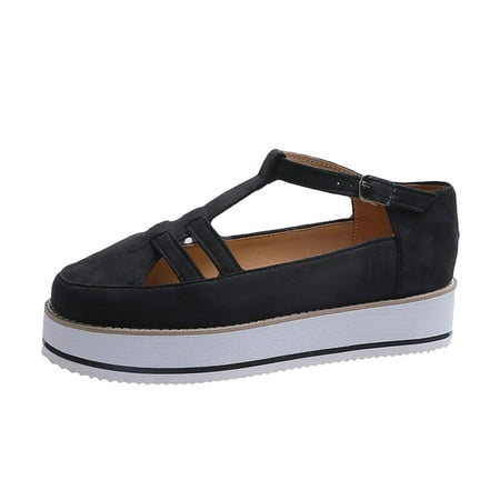 

Dpityserensio Summer Sandals for Women Women s Shoes Solid Color Hollow Out Casual Round Toe Sandals Black 7.5(40)