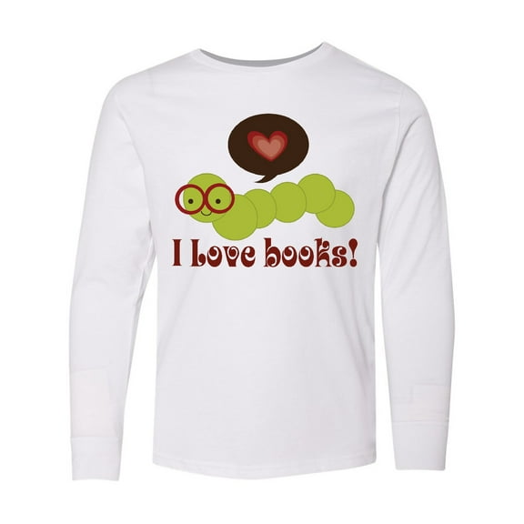 Inktastic I Love Books Bookworm Long Sleeve Youth T-Shirt