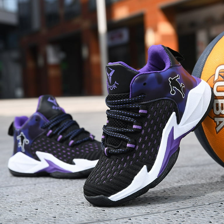 Boys basketball shoes sports running shoes children s non slip sports shoes Black Purple