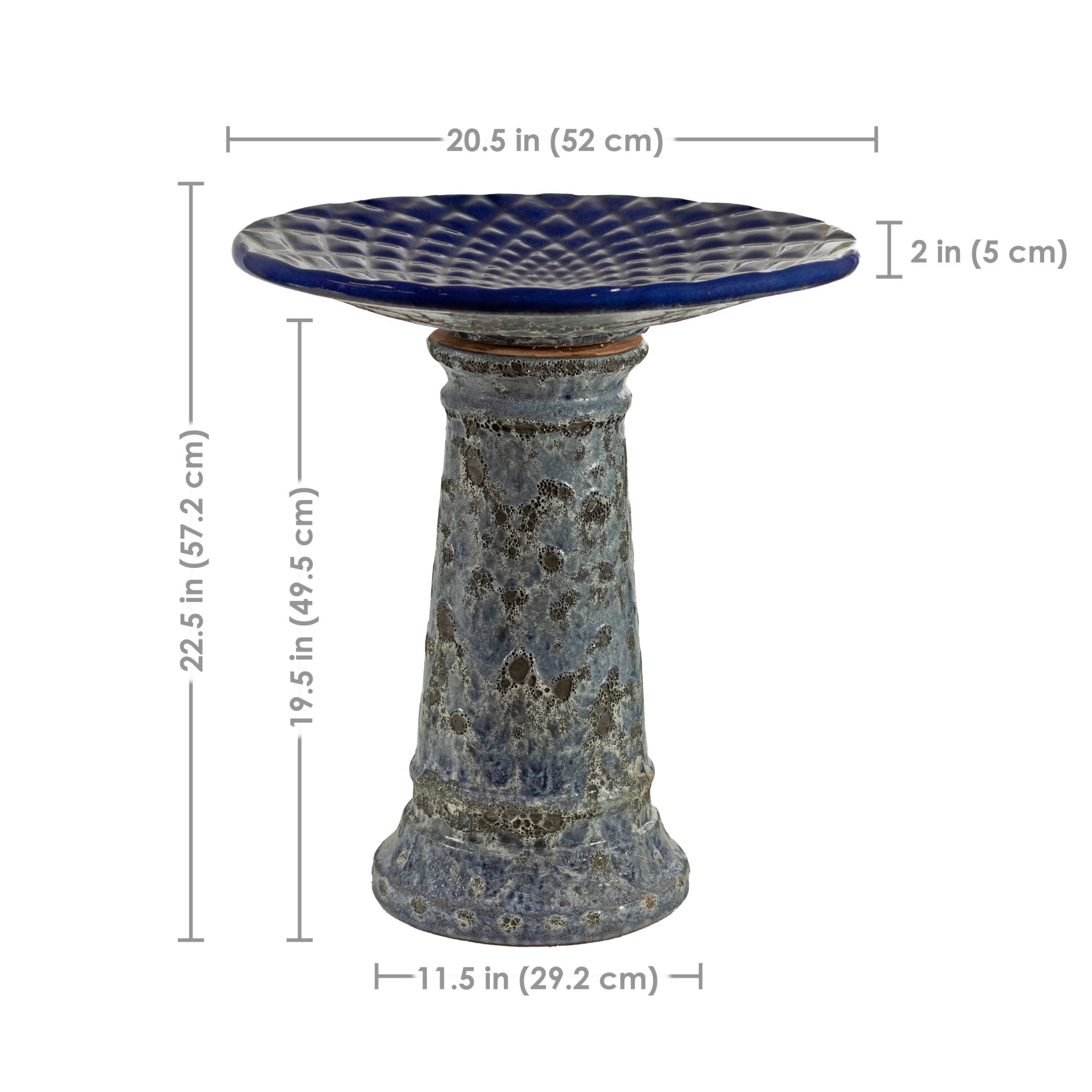 Sunnydaze Rennes Freestanding Ceramic Outdoor Bird Bath, UV-Resistant Blue Lava Finish