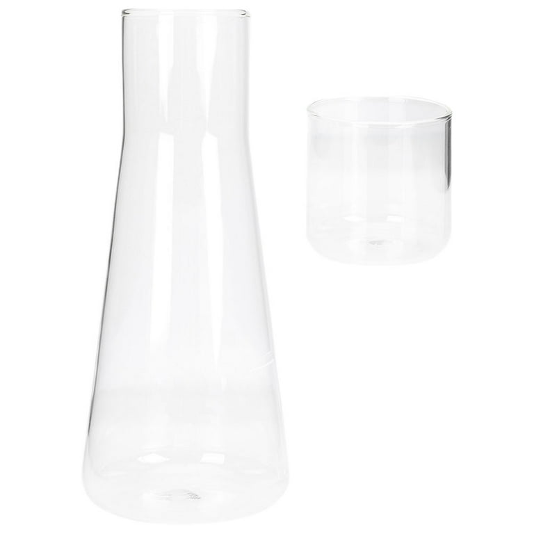 Convenient Glass Bottle Bedside Desktop Water Carafe Transparent Water Jug with Cup, Size: 23.2X9.8CM