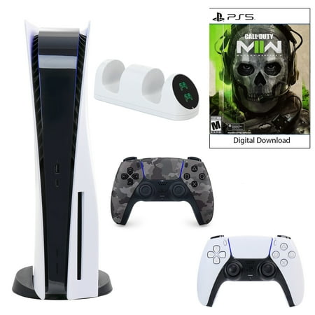 Sony PlayStation 5 Core Console with Call of Duty: Modern Warfare II with Dual Charger and DualSense Controller in Grey Camo